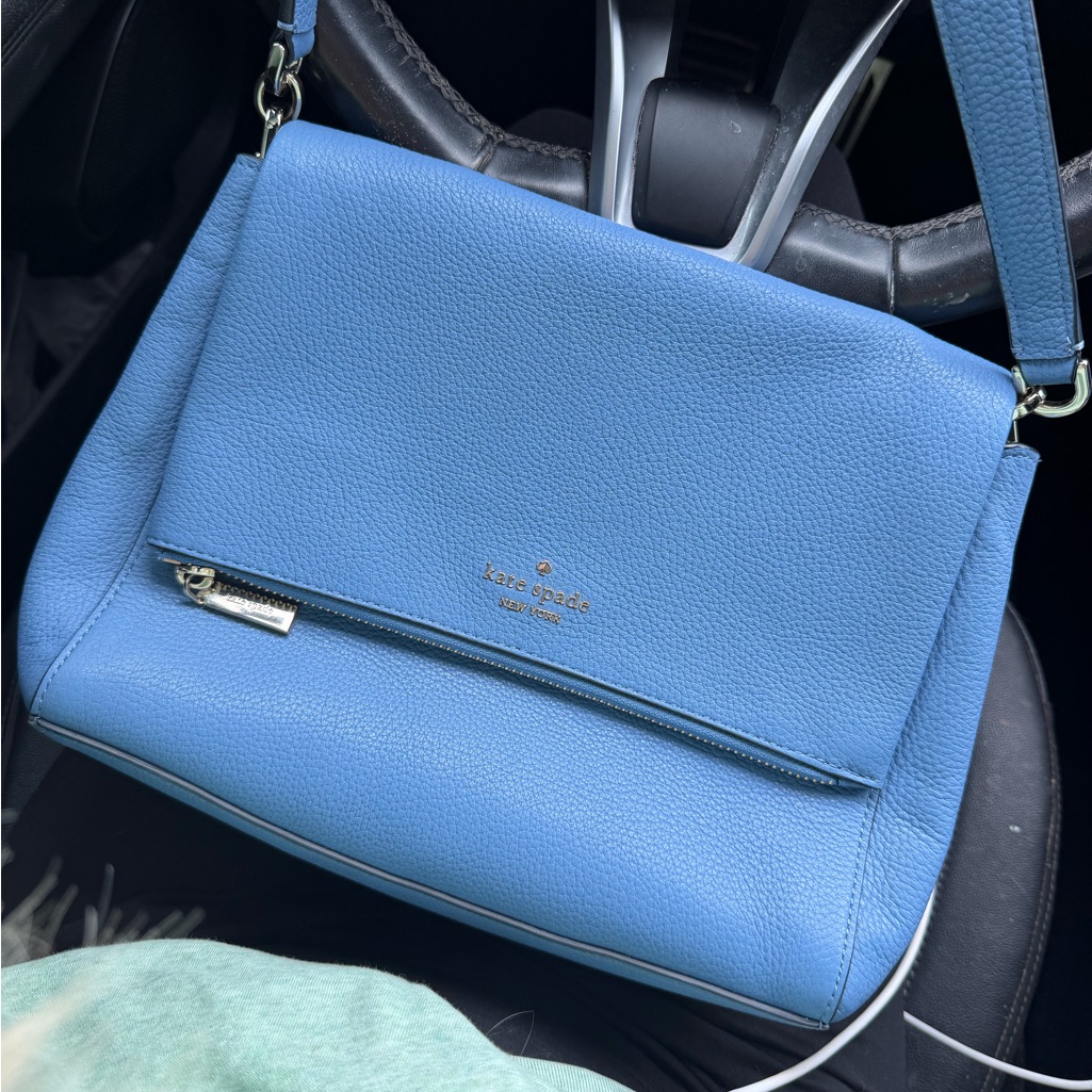 Kate Spade Blue Pebbled Leather Crossbody With Front Zip